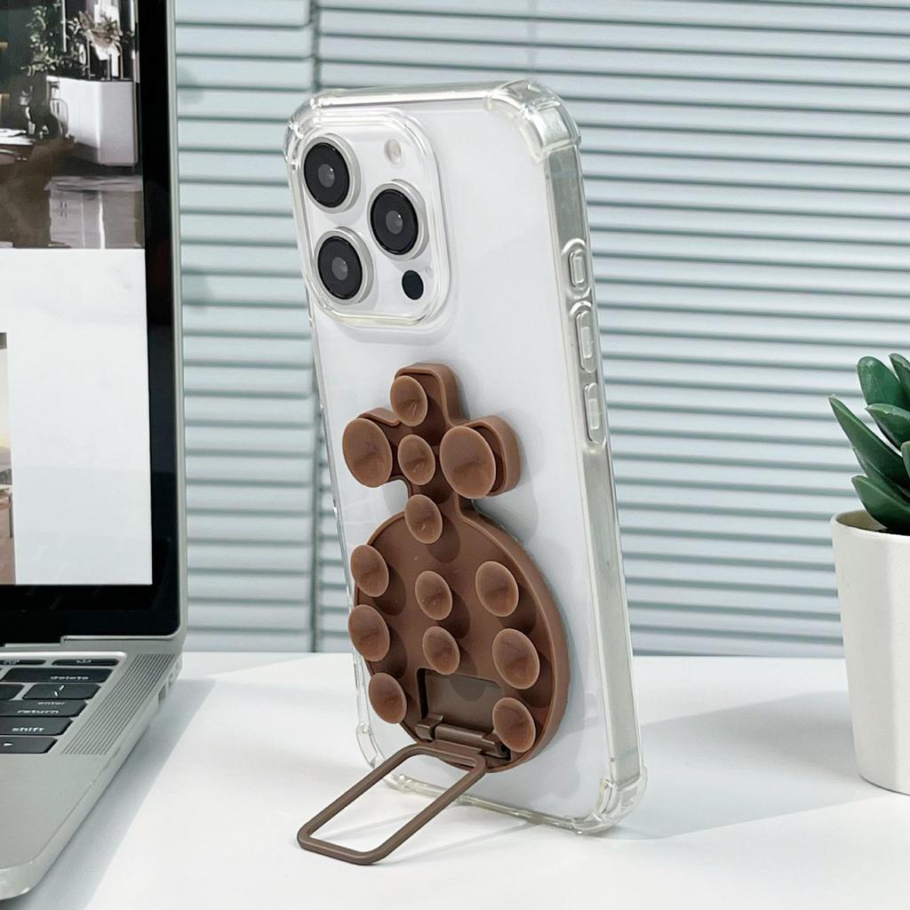 Magnetic Liquid Silicone Phone Case with Adhesive Metal Ring and Retractable Suction Cup Stand