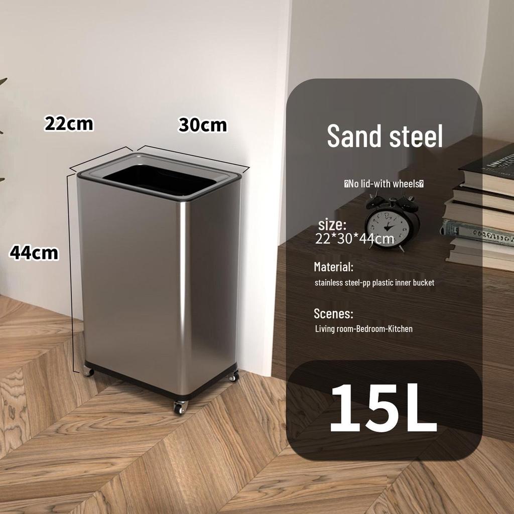 Einfacher Moderner Edelstahl-Mülleimer mit Rädern – Vertikaler Klappdeckel, Quadratisches Design für Küche & Wohnzimmer