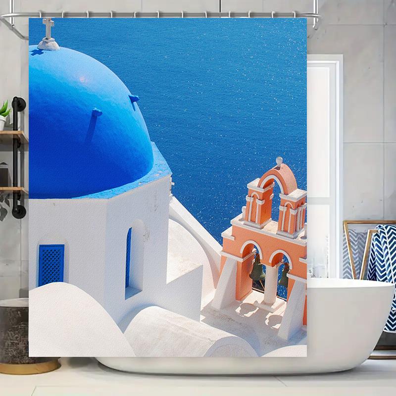 

Island Escape: Santorini-Inspired Shower Curtain For A Serene And Mediterranean Bathroom Dcor W60H190(CM)-1 Pcs