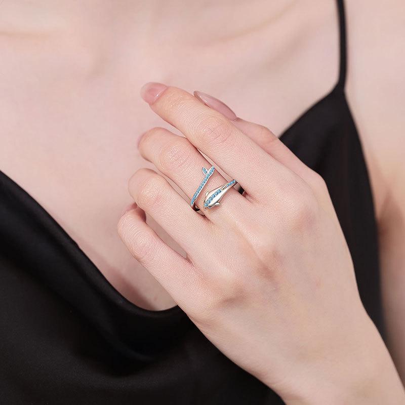European & American Fashion Elegant Blue Dolphin Zircon Adjustable Ring for Women