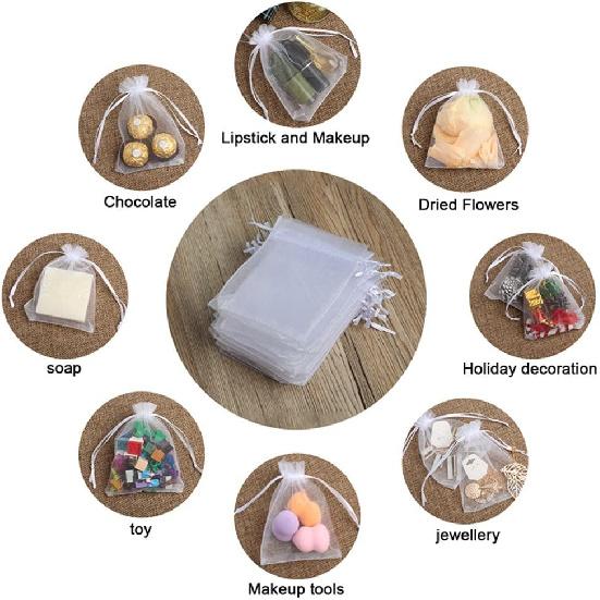 Hopttreely 100PCS Premium Sheer Organza Bags, White Wedding Favor Bags, 4x4.72 Jewelry Gift Bags for Party, Jewelry, Christmas, Festival, Bathroom