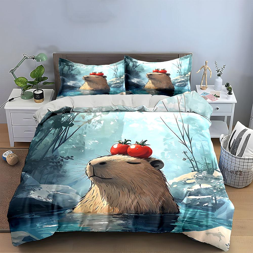 Capybara Art Set for Home Decor Bedding Set with 1 Duvet Cover 2 Pillowcases Single Double King Queen, Gift