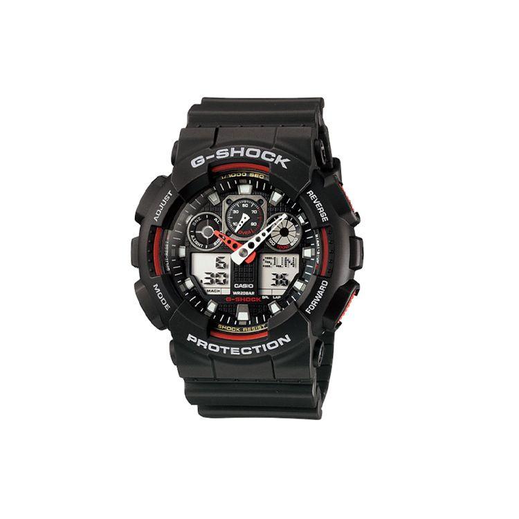 Casio LCD/Analog Dual Display Series Cool Classic Fashion Sports Waterproof Quartz Movement Resin Strap Men Watches Black GA-100-1A4DR