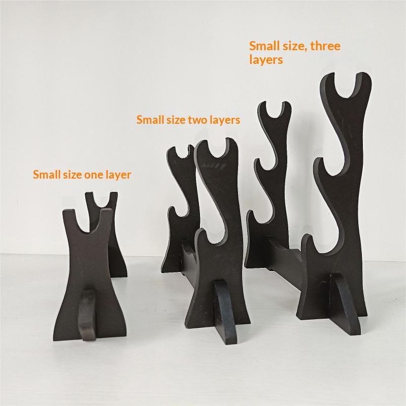 Black Wooden Mini Sword Knife Stand Stable Non Slip Base For Displaying Small Samurai Swords Collectibles On Home Desktop