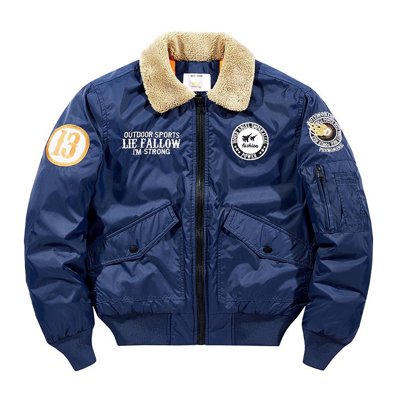 

Autumn new air force pilot jacket tooling flight suit trendy embroidered jacket with cotton lapel top 4XL синій