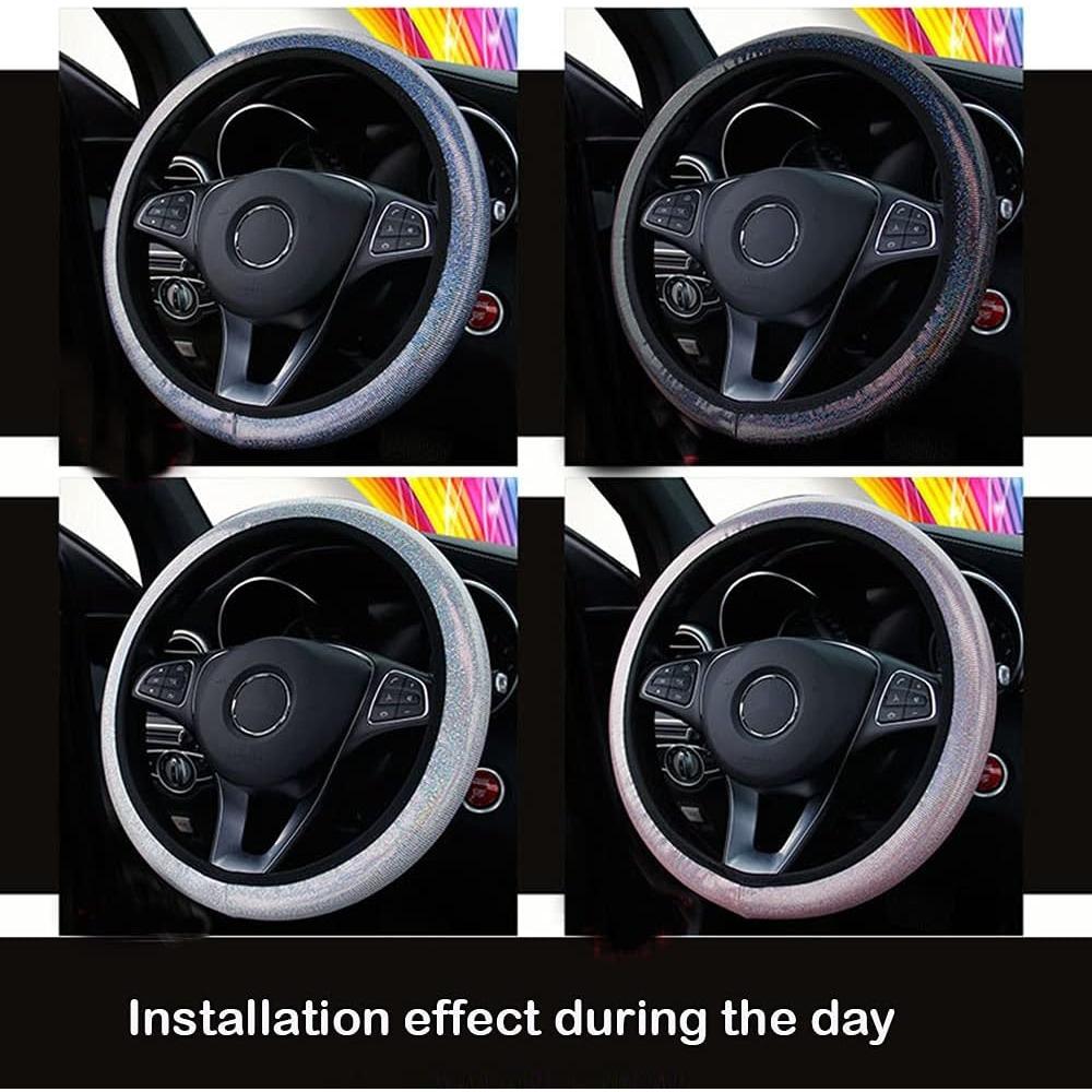 Steering Wheel Cover Glitter,Bling Bling Universal Non-Slip Shiny Colorful Car Steering Wheel Protector Car Decoration Accessories for Car Accessories