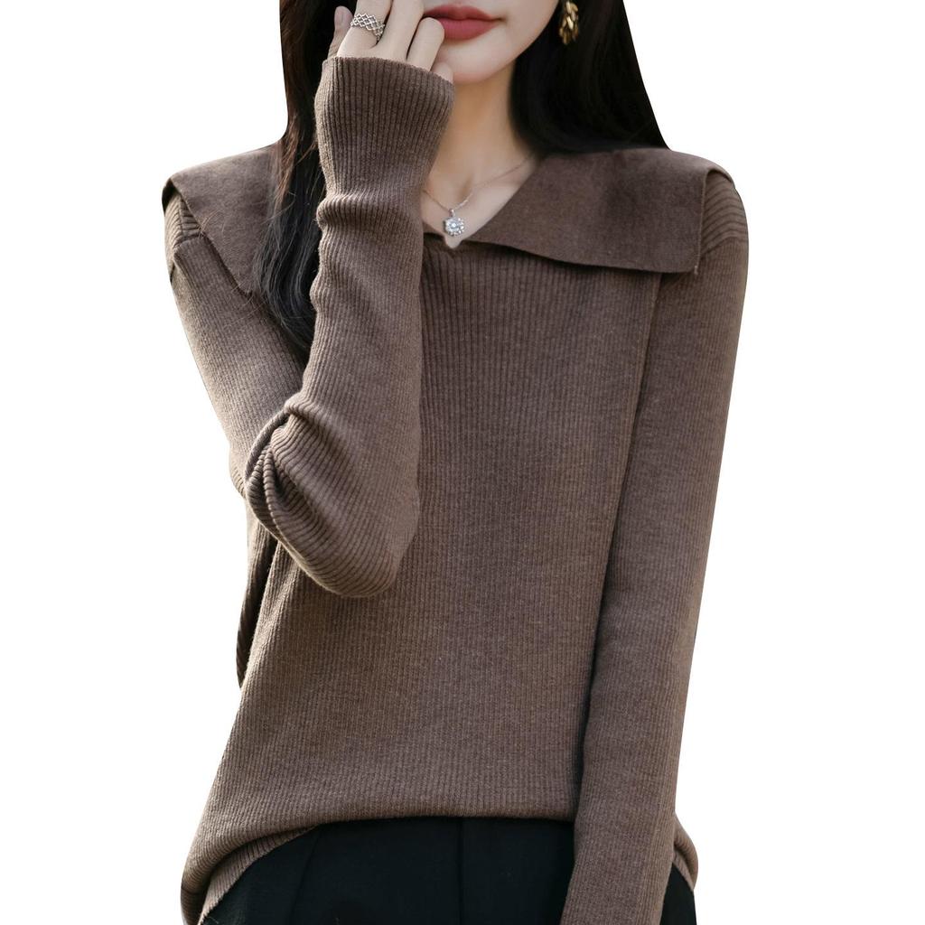 Spring & Autumn Women's Korean Style Elegant Solid Color Lapel Knitwear Sweater