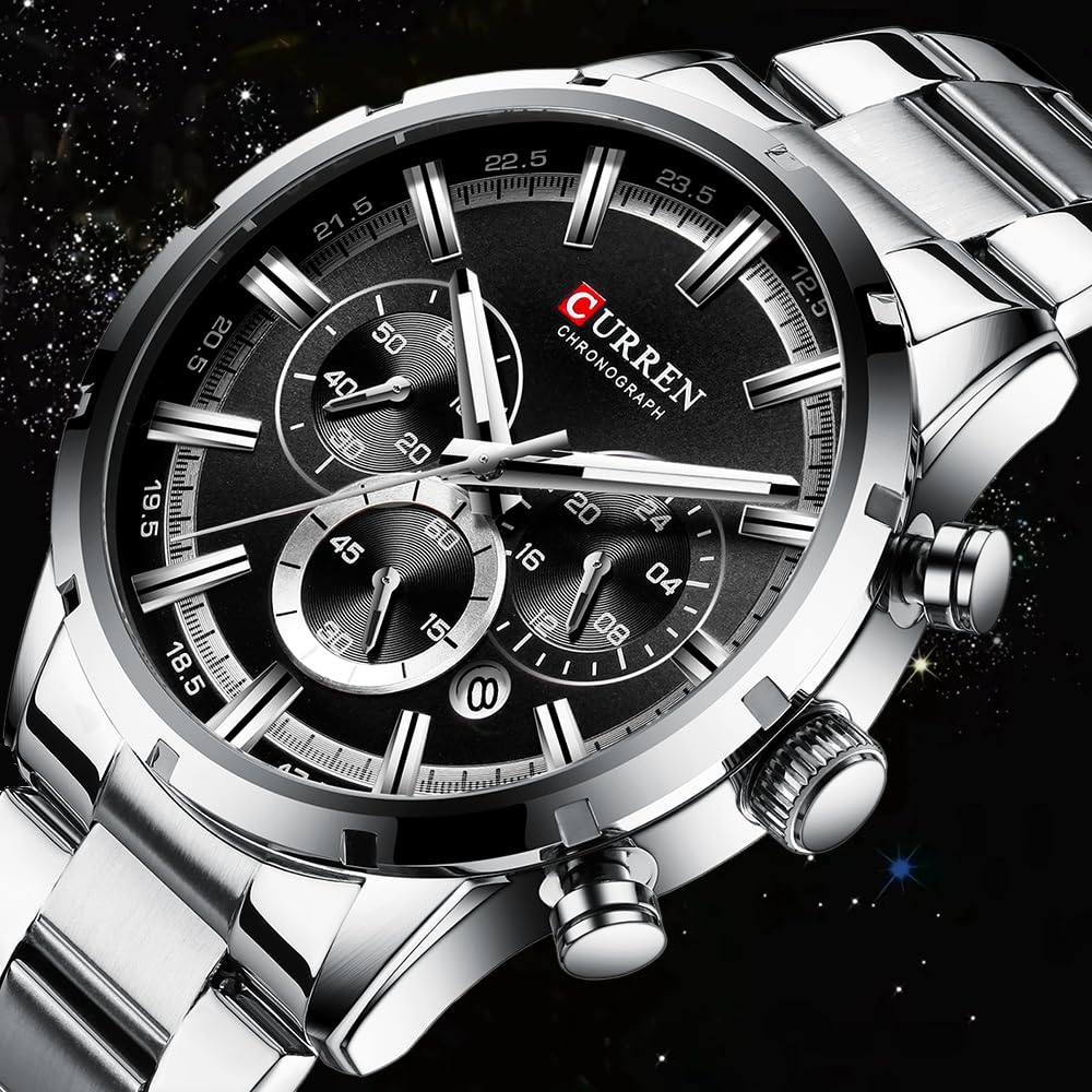 CURREN Sports Watch Unique Design Stainless Steel Automatic Date Chronograph Men's Fashion Casual Quartz Watches