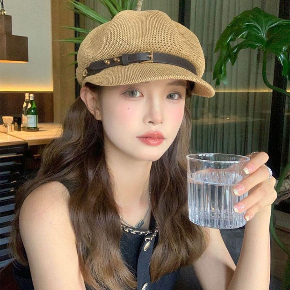 Knitted Women's Beret Breathable Sunshade Hat New Painter Hat  Sun Protection