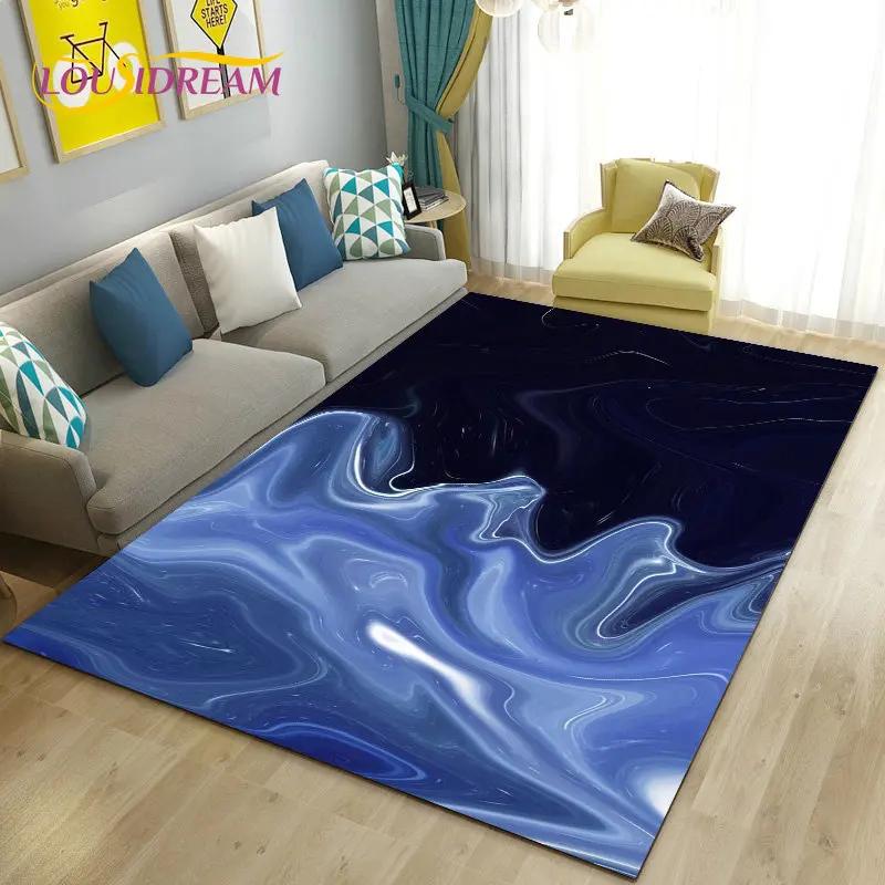 Colour Blue Gold White Marble Area Rug Large,Carpet Rug for Living Room Bedroom Sofa Doormat Decoration,kids Non-slip Floor Mat