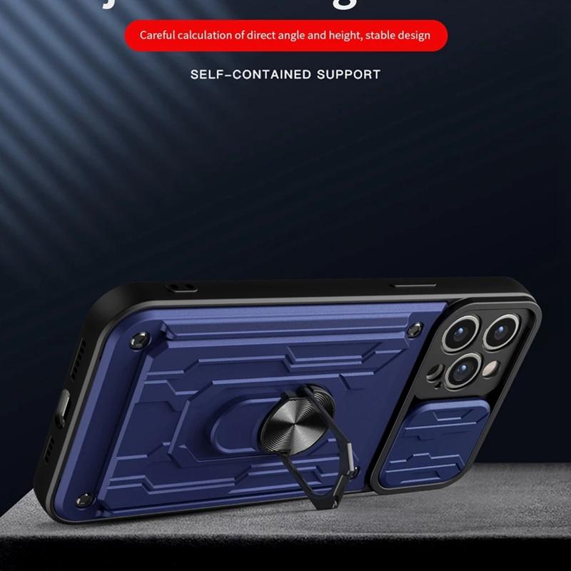 Armor Camera Protect Card Slot Ring Case For iPhone 14 13 12 11 Samsung Galaxy A53 A23 S22 S21 Redmi 10C OPPO Realme A54 A94 Vivo V23E Moto G200 Cover
