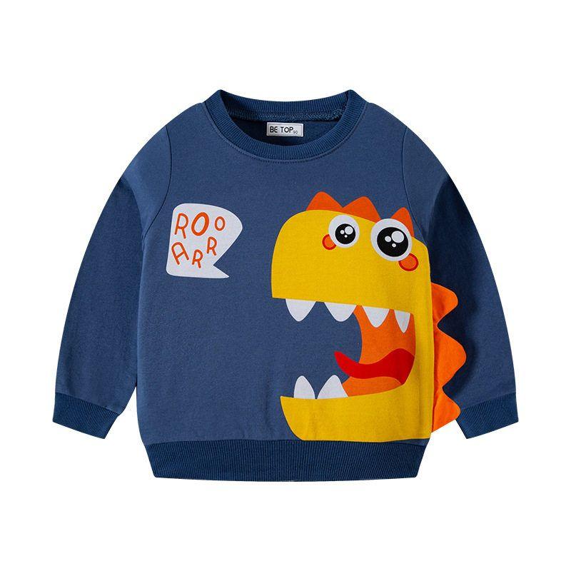 Spring and Autumn Cartoon Dinosaur Terry Sweater Pure Cotton Children's Clothing