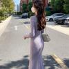 Temperament V-neck Knitted Dress Autumn/Winter Women's Wear Gentle Style Slim Fit Hip Hugging Sweater Dress