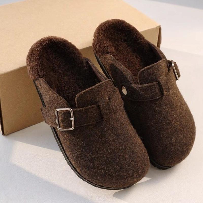 

Замшевые женские туфли на плоской подошве из хлопка, короткие плюшевые дизайнерские повседневные мюли с пряжкой, тренд 2025 года, теплые зимние зимние туфли для снега, женские туфли 40