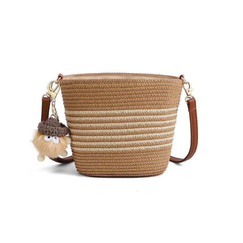 Aegean Sea Woven Straw Crossbody Bucket Bag
