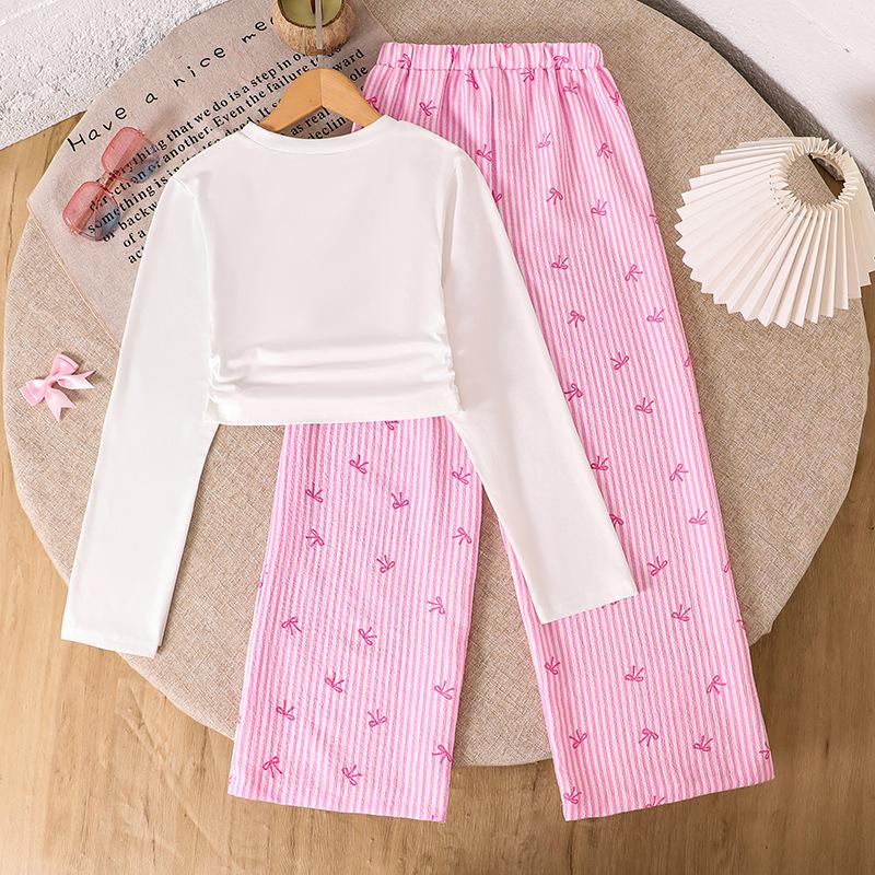 7-12Y Girls‘ Suit Summer Children's New Fashionable Printed Shirt + Trousers 2pcS Girls’ Long-sleeved Girls' Trousers