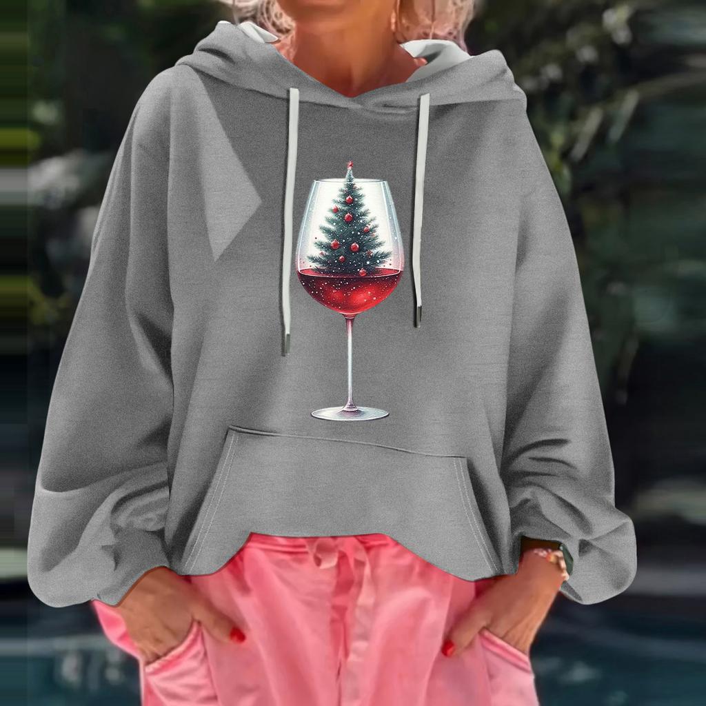 Women's Christmas Print Loose Casual Long Sleeve Hooded Sweatshirt