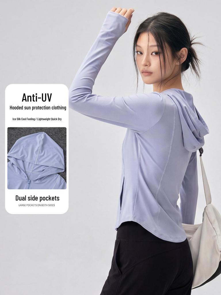 Women's Slimming Yoga Jacket: 2026 Summer Sun Protection Hooded Cardigan