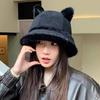 Autumn and Winter New Rabbit Fur Double Ball Basin Hat Cute Soft Cute Bear Ear Hat Women's Cold Bucket Hat