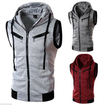 Men Waistcoats Sleeveless Hoodies Winter Warm Hooded Sweatshirt Casual Zipper Sweater