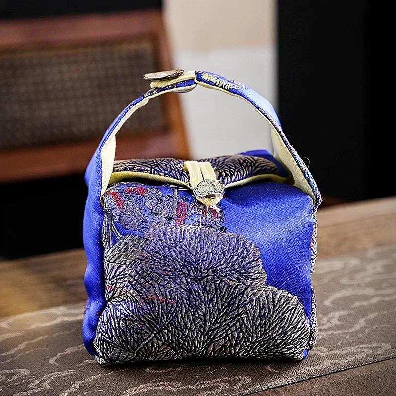 

Retro Fabric Teaware Storage Bag Outdoor Travel Portable Folding Organizer Zen Thickened Ceramic Teacup Teapot Protective Sleeve