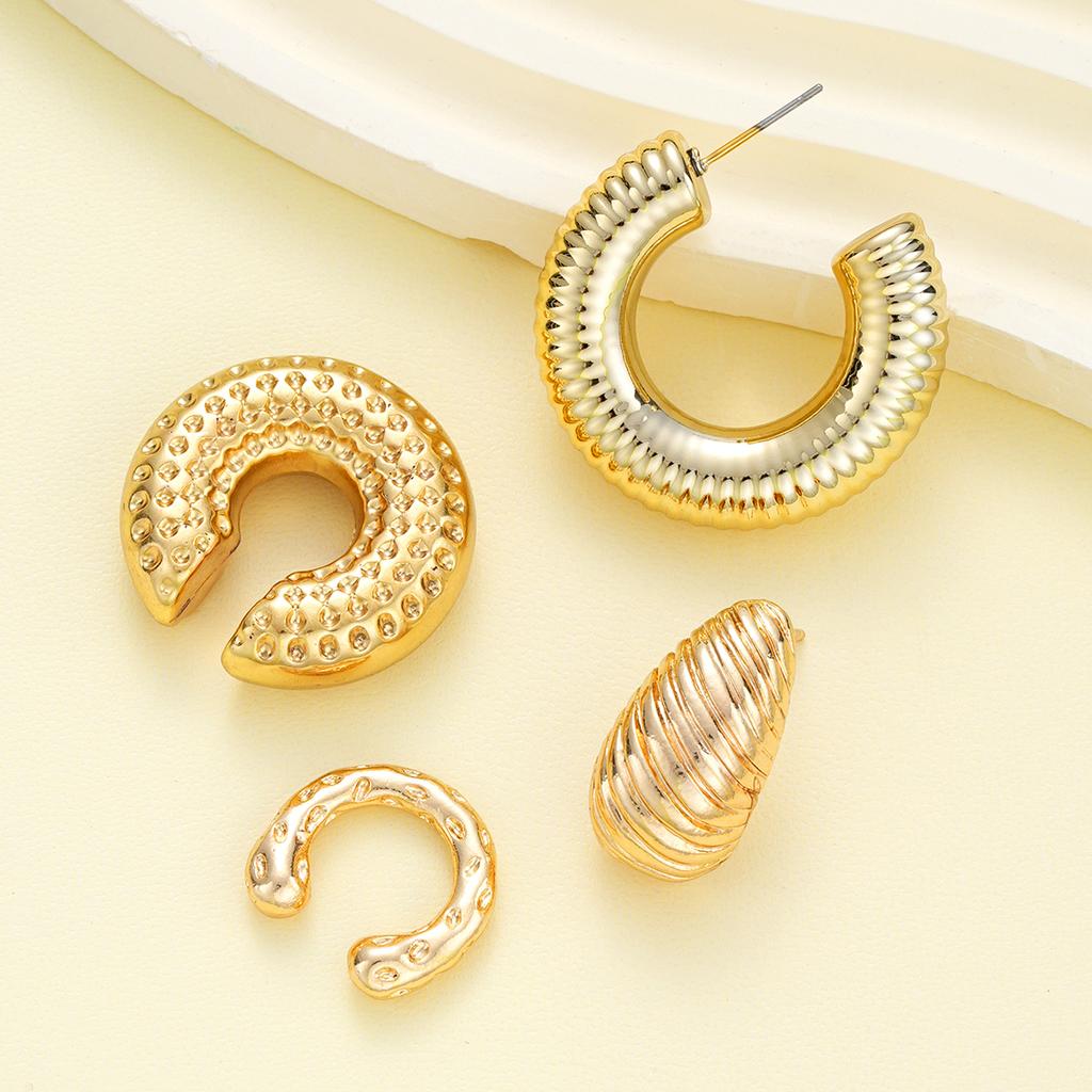 New 4PCS Vintage Punk Thick Ear Cuff for Women Geometric Gold Color CCB Twisted C Shape Waterdrop Earrings Sets Earclips Jewelry