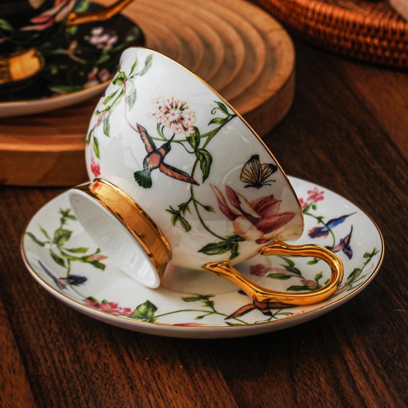 European Style Bone China Coffee Cup Set with Retro Saucer