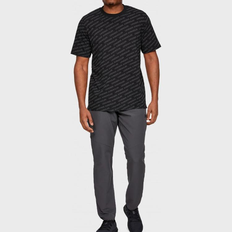 Under Armour UA Unstoppable Wordmark Full Print Crew Neck T-Shirt Men Tops Black 1345563-001