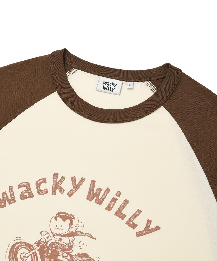 Wacky Willy Kiki And Motorcycles Raglan Short Sleeve T-Shirt Cream