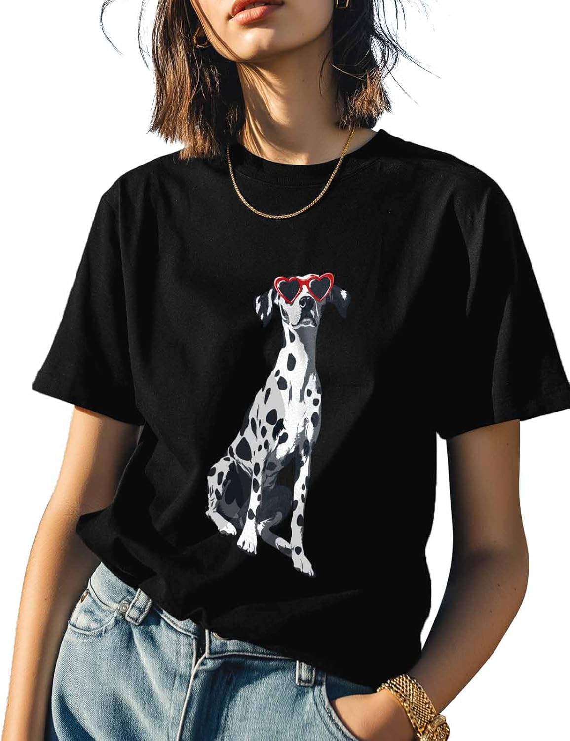 

T Shirts for Women Graphic Tees Dalmatian Crew Neck Short Sleeve Shirts for Women Cute Dog Casual T-Shirt 5XL різнокольоровий