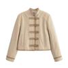 Womens Winter Wool-Blend Tailored Blazer With Mandarin Collar Button Detail Urban Chic Office Wear