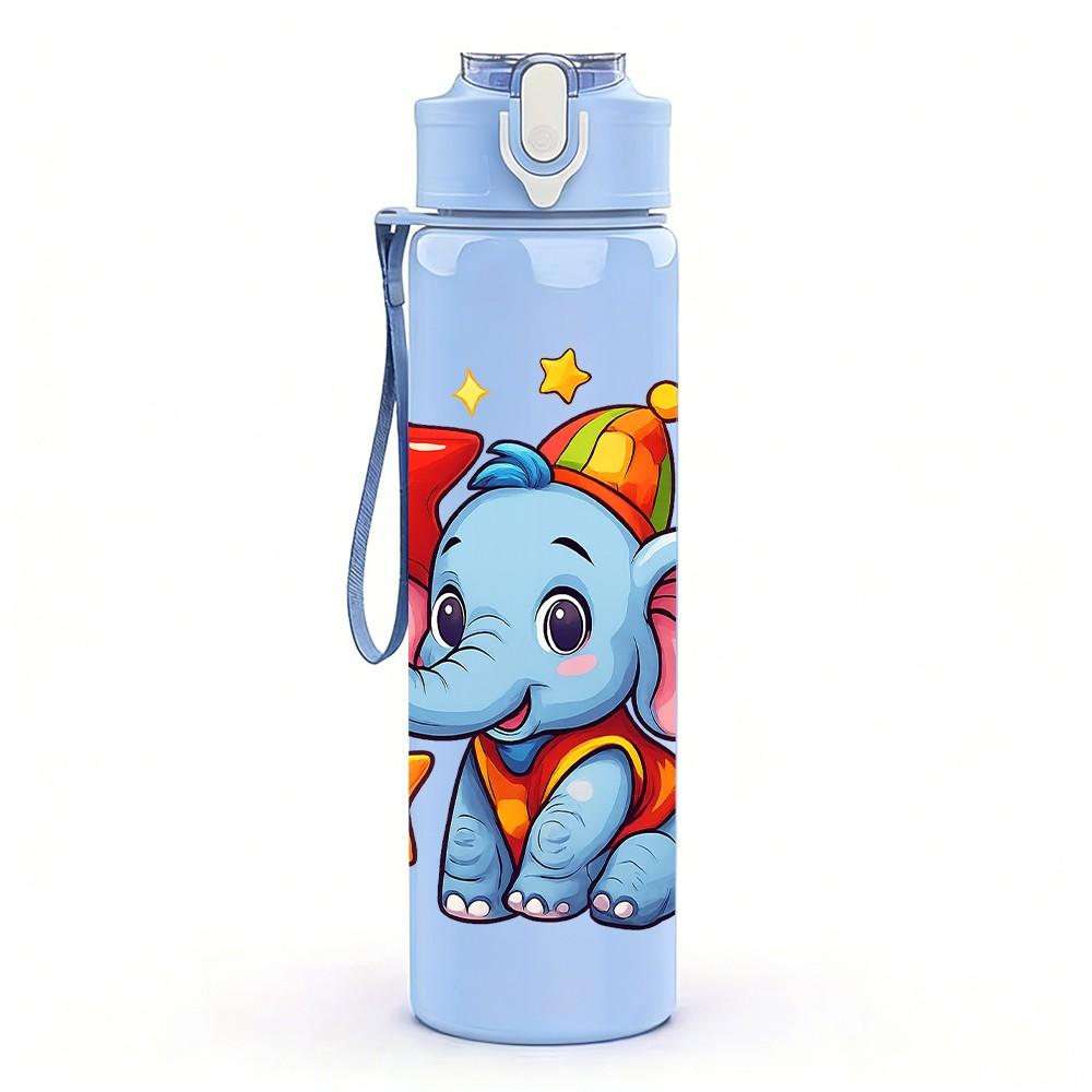 1PC Star Baby Elephant Pattern 750ml Color Plastic Sports Water Bottle Leakproof Flip Straw Lid Suitable for Sports Office Home Use