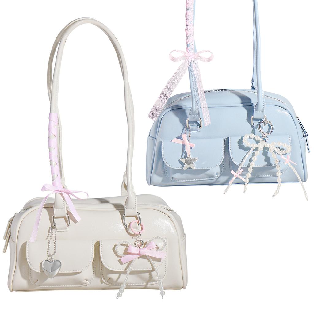 3Pcs Bowknot Key Chains with Faux Pearls Fashionable Heart Star Keyring Handmade Decoration for Handbags and Car Keys