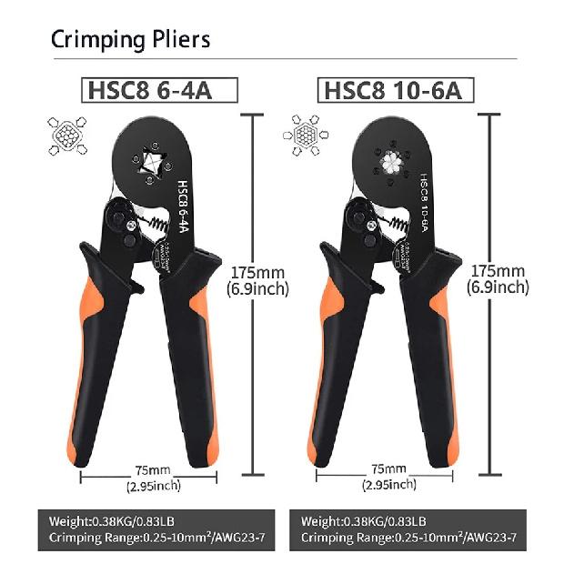 Hexagonal Self-Adjustable Ratchet Ferrule Crimping Tool Kit 23-7AWG 0.25-10mm² Crimper Kit with Ferrule Sleeves Wire Terminals