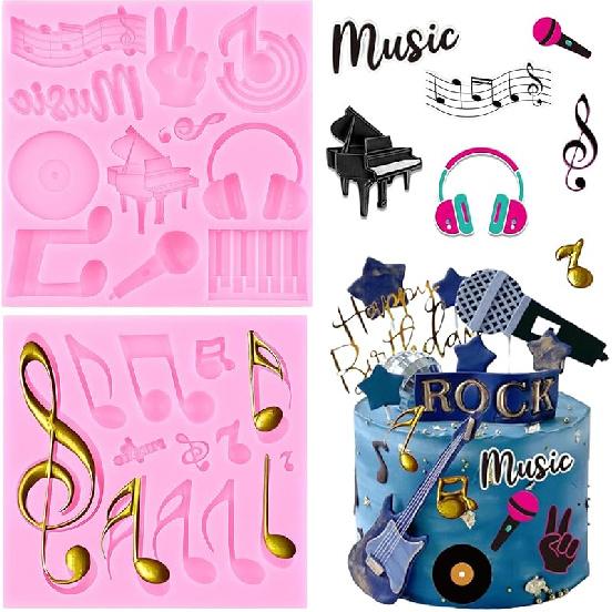 ZiXiang Music Theme Fondant Mold Musical Notes Piano Silicone Molds Musical Keyboard Microphone Molds Music Notes Lace Mat For Sugar Cake Decorating