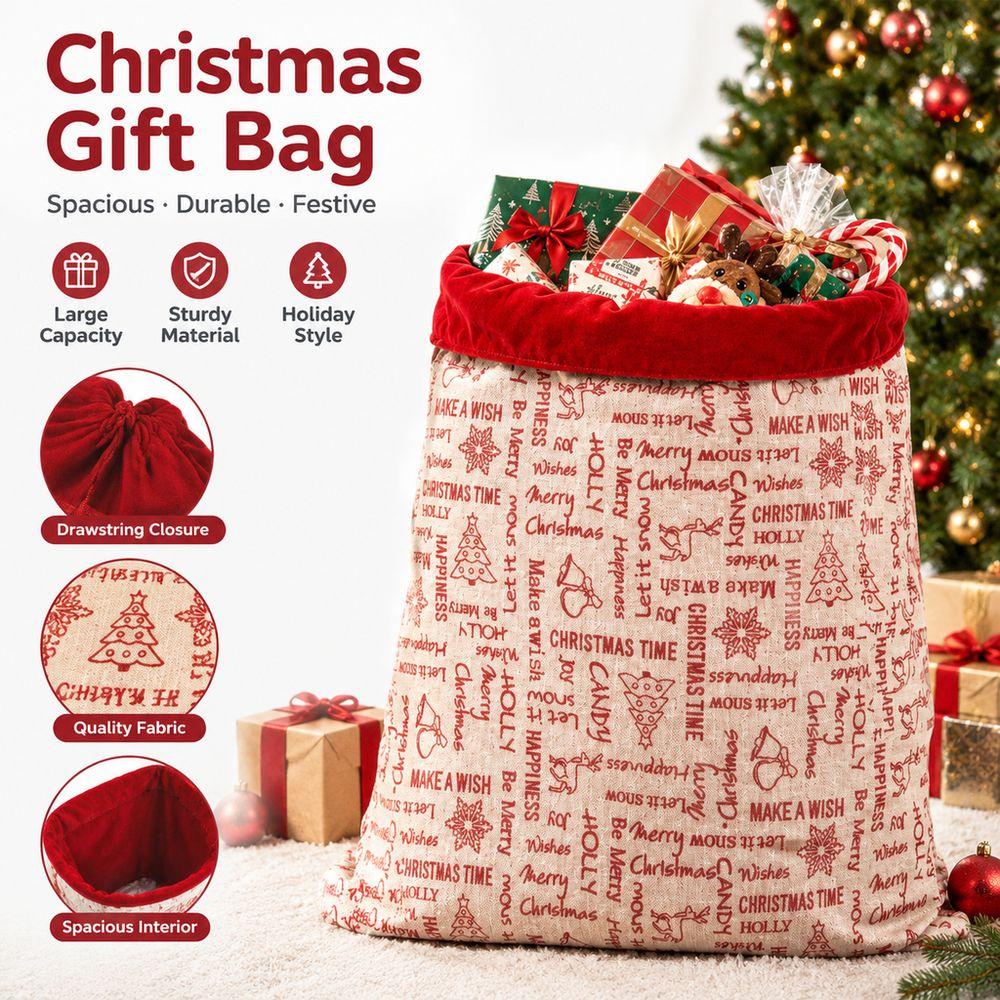 Red Velvet Cuff Christmas Gift Bag Linen Fabric Xmas Gift Bag High Quality Santa Sack Christmas