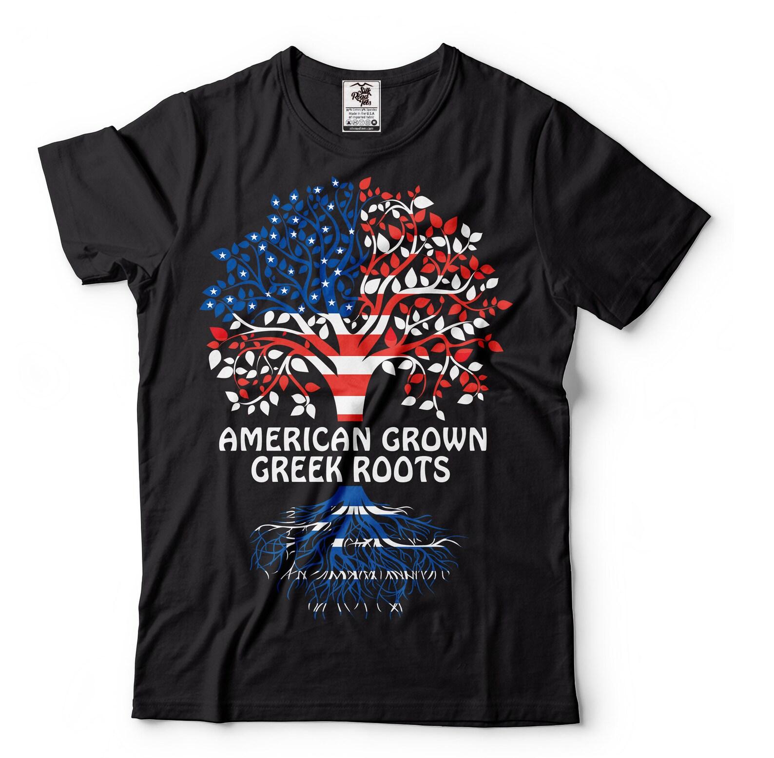 American Grown With Greek Roots Shirt: Patriotic Greece Flag Tee 2XL
