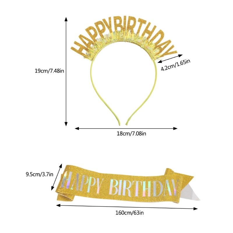 Birthday Headbands and Sash Set Luxurious Celebration Headwear Adjustable for Celebrations and Parties
