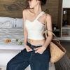 Sommer Sexy Schulterfreier Gestrickter Weste Damen Schick Falten Ärmellos Schlank Crop Top