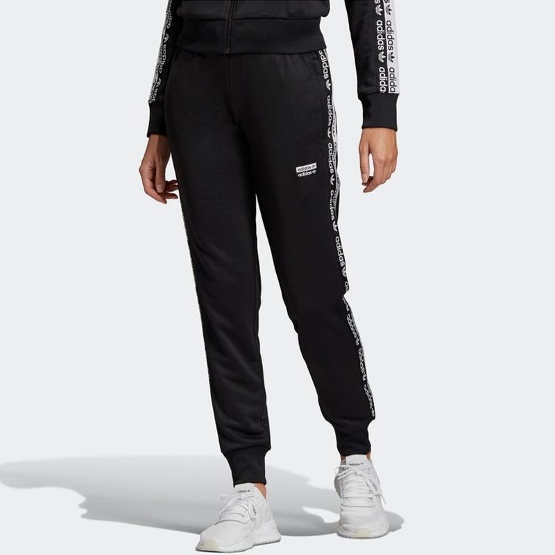 Adidas Originals Side Logo Print Casual Knit Retro Sport Splicing Knit Pants Women Pants Black FI7114