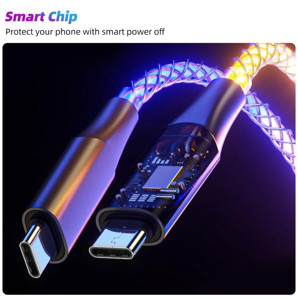 FONKEN 3 In 1 6A 66W Fast Charging Cable USB To Type-C Micro USB Lightning Charger Cable RGB Colorful Glow QData Cord