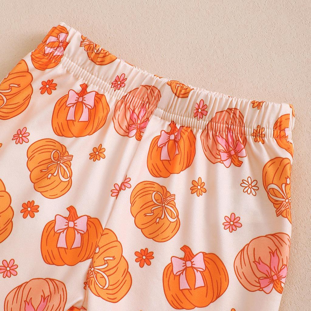 Kleinkind Mädchen Halloween Kürbis Stickerei Langarm Rundhals Pullover Sweatshirt und Elastische Taille Ausgestellte Hose Set