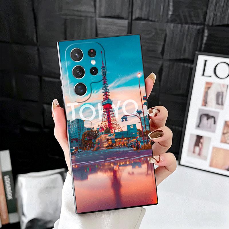 Osaka Tokio Japan Landschaft Weiche Handyhülle für Samsung Galaxy S26 S25 Edge S24 Ultra S23 Plus S22 S21 FE S20 Schwarze Rückseite Sie