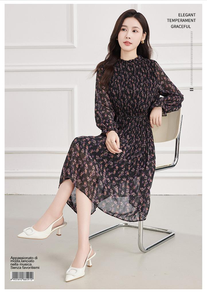 Spring elegant dress with slimming long sleeved printed skirt for children