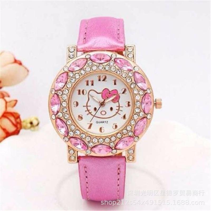 Children's Watch Girl Fashion Waterproof Quartz Watch Cartoon Cute Princess Powder KT Cat Elementary School Student Electronic Watch