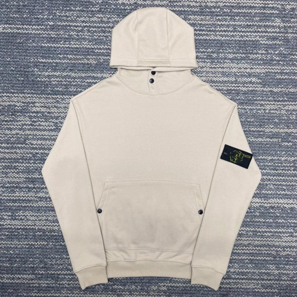 Unisex Stone Long Sleeve Hooded Loopback Sweatshirt with Badge