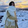 Elegant Mohair Wool Scarf Tassel Thicken Solid Color Warm Shawl Cashmere Scarves Plush Keep Warm Long Shawl Autumn Winter