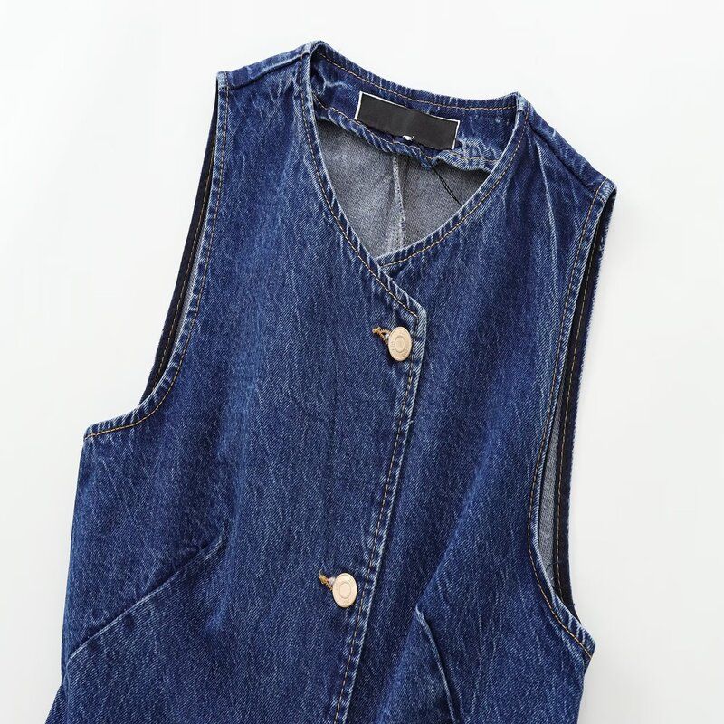 Fashion Style 2024 Fall and Winter New Women's Clothing Silm Denim Sleeveless round Neck Vest Jacket 6147161