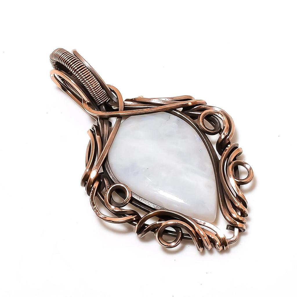 Moonstone 999 Copper Wire Wrapped Pendant, Handmade Gemstone Pendant , Gift For Mom Antique Jewelry