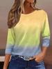T-shirt da donna stampata in 3D con stampa sfumata, moda, manica lunga, girocollo, top regolari, vacanza, fine settimana, primavera e autunno